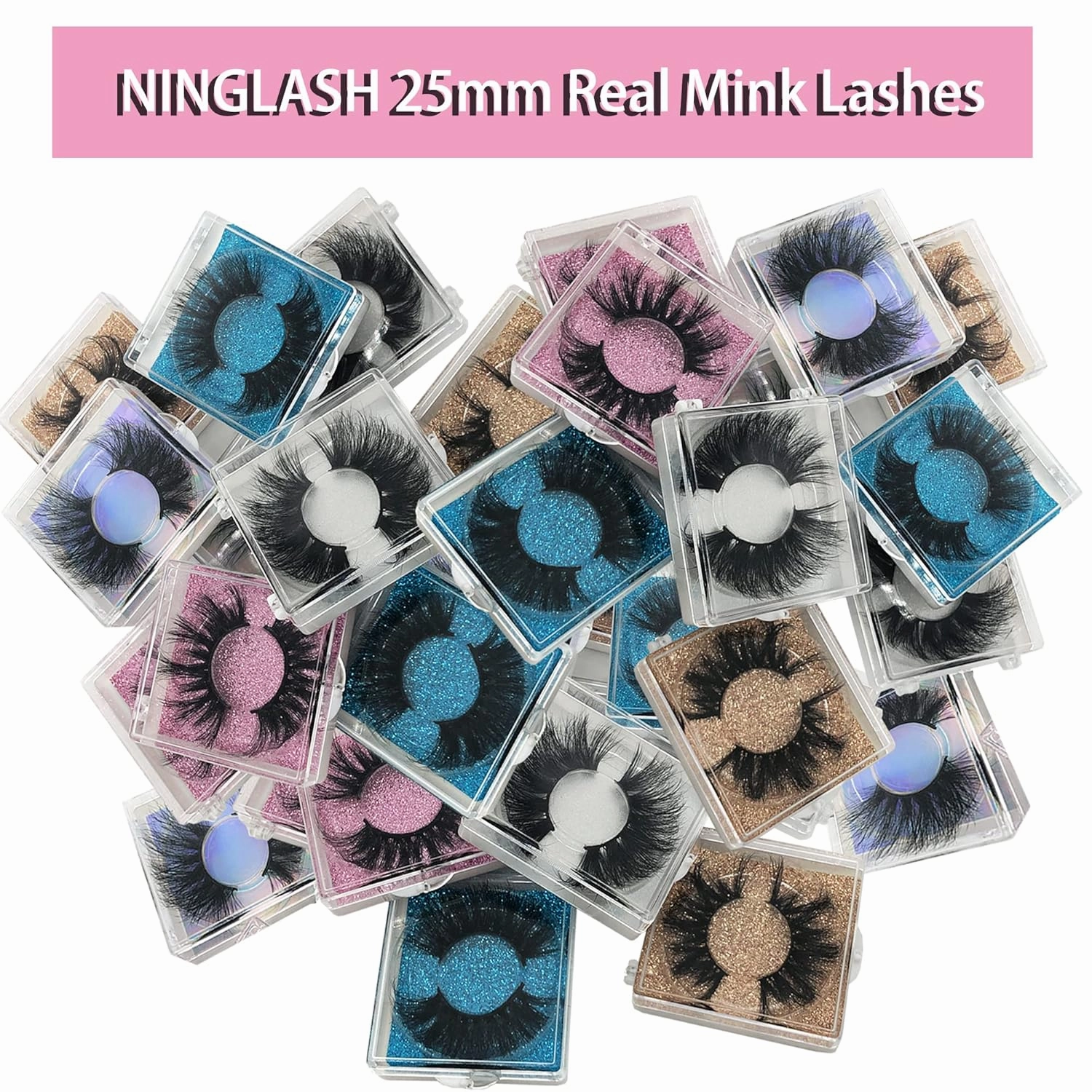 25MM Mink Eyelashes Wholesale Ninglash 30 Pack False Eyelashes, Dramatic Real Mink EyeLashes, Thick HandMade Full Strip Lashes, Crueltyl Free Fluffy Lash, 3D Mink Lashes Bulk …