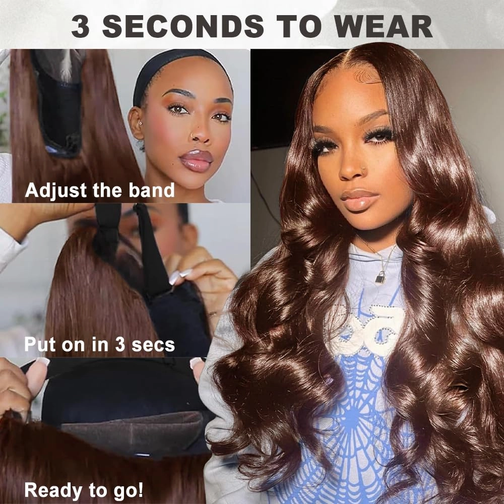 26 Inch Brown Wear and Go Glueless Wig Human Hair Pre Cut 7x5 chocolat Brown Body Wave HD Lace Front Wig for Women 200% Density Pre Plucked Bleached Knots with Baby Hair #4 Colored Lace Wig Human Hair