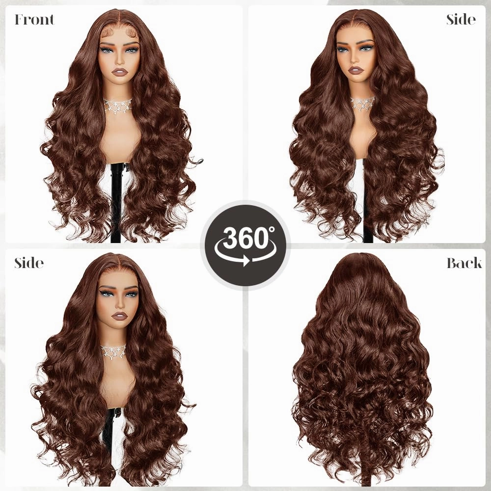 26 Inch Brown Wear and Go Glueless Wig Human Hair Pre Cut 7x5 chocolat Brown Body Wave HD Lace Front Wig for Women 200% Density Pre Plucked Bleached Knots with Baby Hair #4 Colored Lace Wig Human Hair