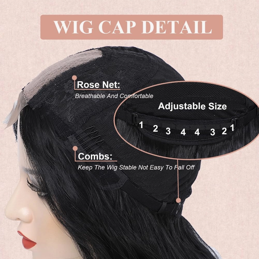26 Inch Long Wavy Synthetic Lace Wig for Women Natural Looking Middle Part Black Wig for Daily Party Use Halloween Cosplay
