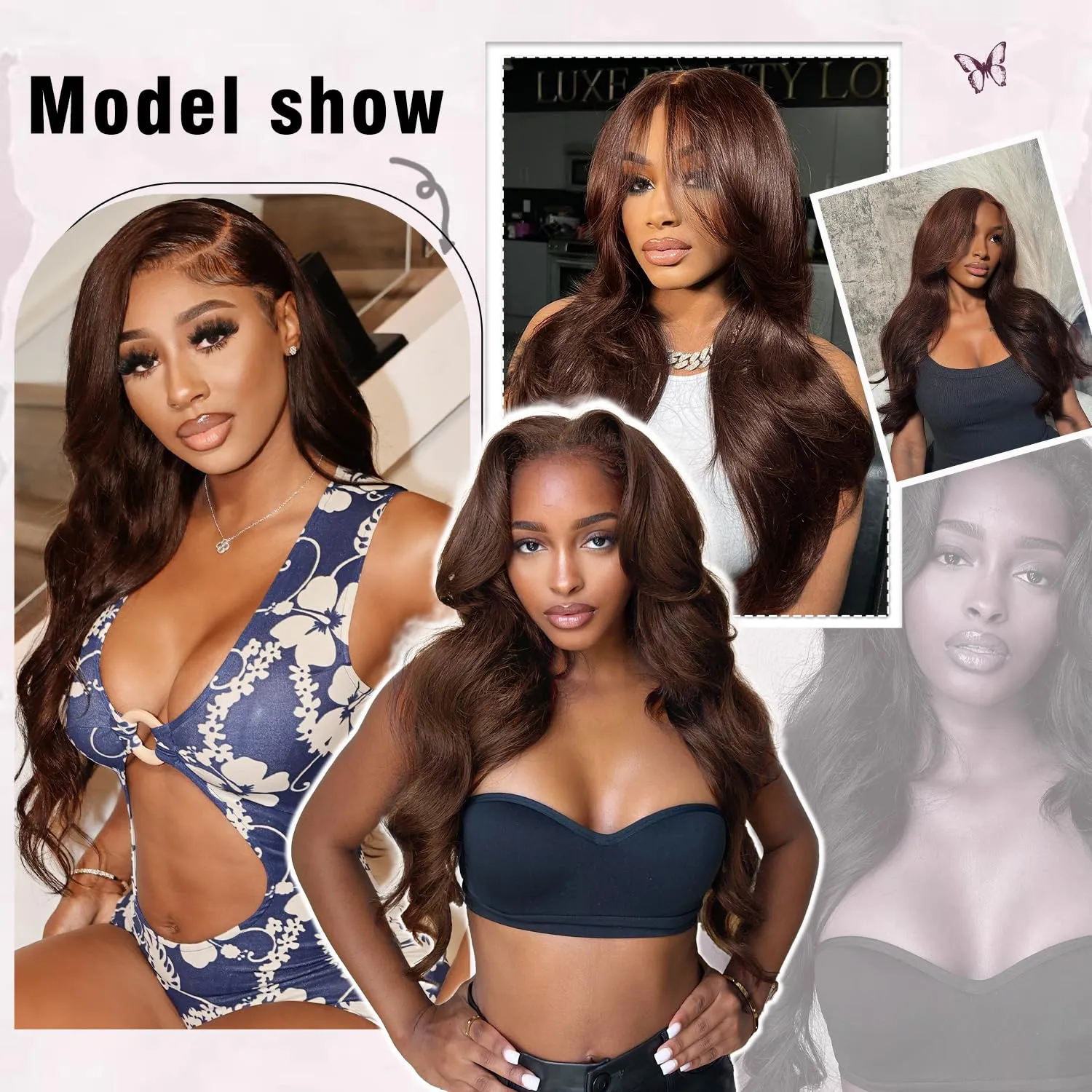 26inch Brown Glueless Wigs Human Hair Wear And Go Brown Wig Human Hair Pre Plucked Pre Cut 200% Density 7x5 HD Closure Chocolate Brown Lace Front Wig #4 Colored Body Wave Wig