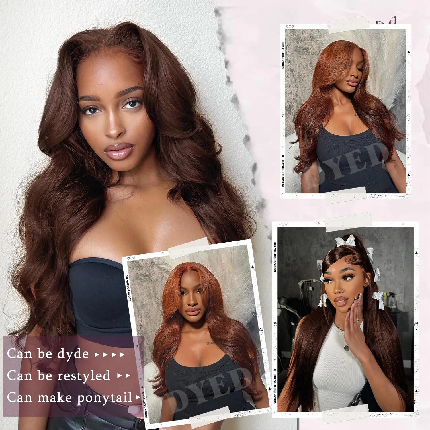 26inch Brown Glueless Wigs Human Hair Wear And Go Brown Wig Human Hair Pre Plucked Pre Cut 200% Density 7x5 HD Closure Chocolate Brown Lace Front Wig #4 Colored Body Wave Wig