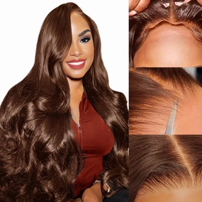 26Inch Chocolate Brown Glueless Wigs Human Hair Pre Plucked Pre Cut 7x5 Wear And Go Glueless Wig Brown Human Hair Wig 200% Density Dark Brown Lace Closure Wigs Human Hair #4 Colored Body Wave Lace Wig