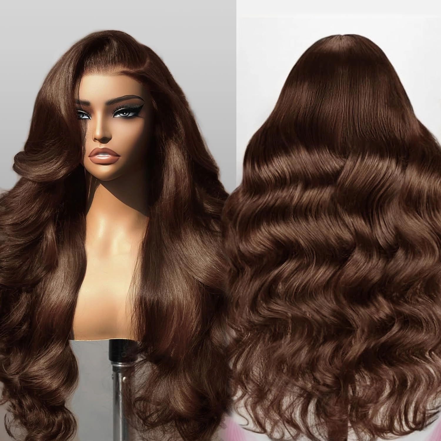 26Inch Chocolate Brown Glueless Wigs Human Hair Pre Plucked Pre Cut 7x5 Wear And Go Glueless Wig Brown Human Hair Wig 200% Density Dark Brown Lace Closure Wigs Human Hair #4 Colored Body Wave Lace Wig