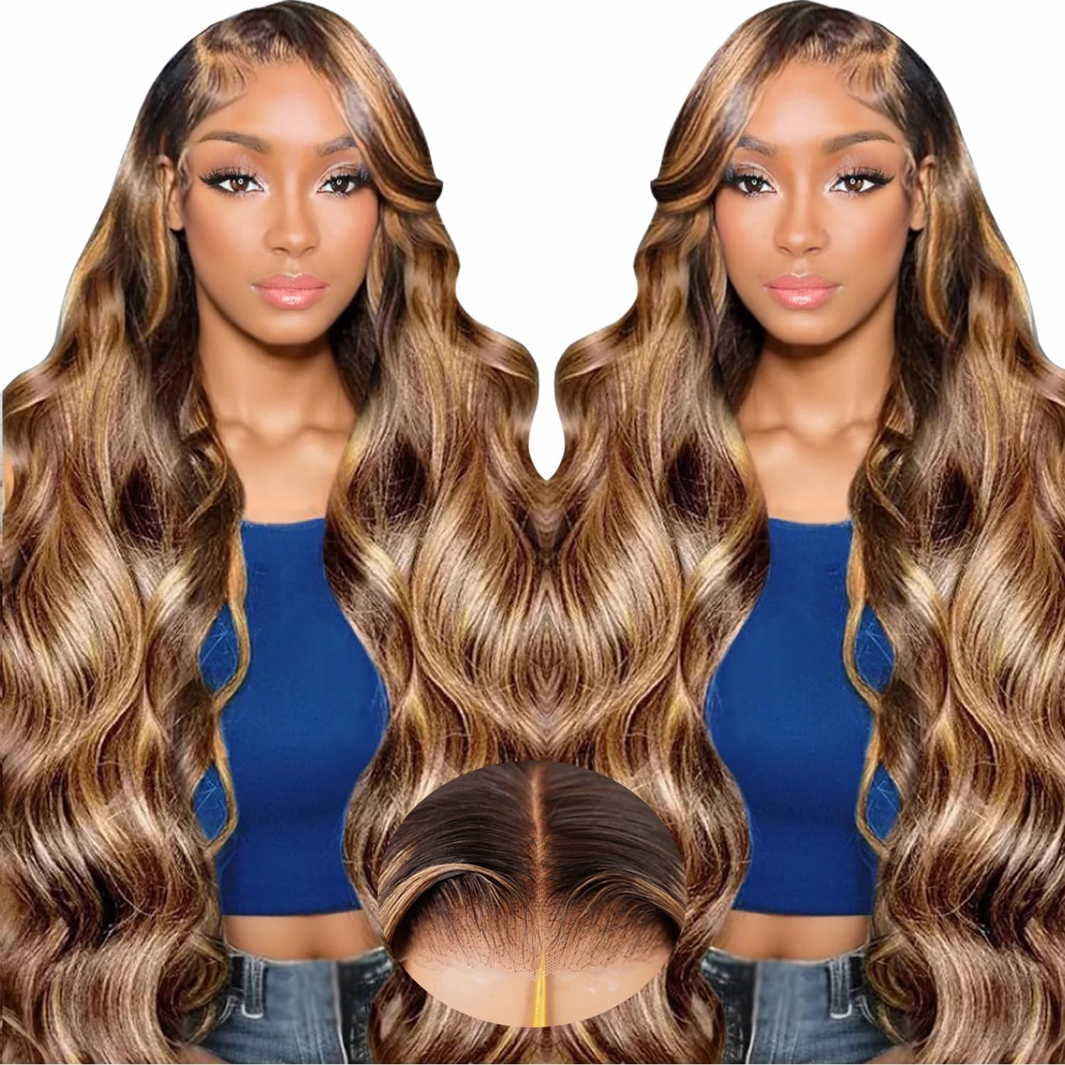28In Ombre Lace Front Wig Human Hair 7x5 4/27 Highlight Wig Human Hair Pre Everything Highlight Body Wave Wigs 220% Density Balayage Glueless Wig Blonde Highlight Wig For Women Brown and Blonde Wigs