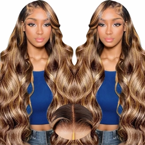 28In Ombre Lace Front Wig Human Hair 7x5 4/27 Highlight Wig Human Hair Pre Everything Highlight Body Wave Wigs 220% Density Balayage Glueless Wig Blonde Highlight Wig For Women Brown and Blonde Wigs