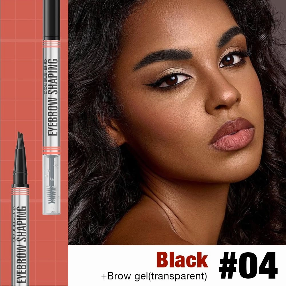 2 In 1 Brow Pen and Sealing Brow Pencil, 2025 New Magical Waterproof Brow Pencil, Dual-Ended 3D Waterproof Microblading Eyebrow Pen, 4 Tipped Brown Pencil with Brow Brush 2 In 1 Brows (Grey*1)