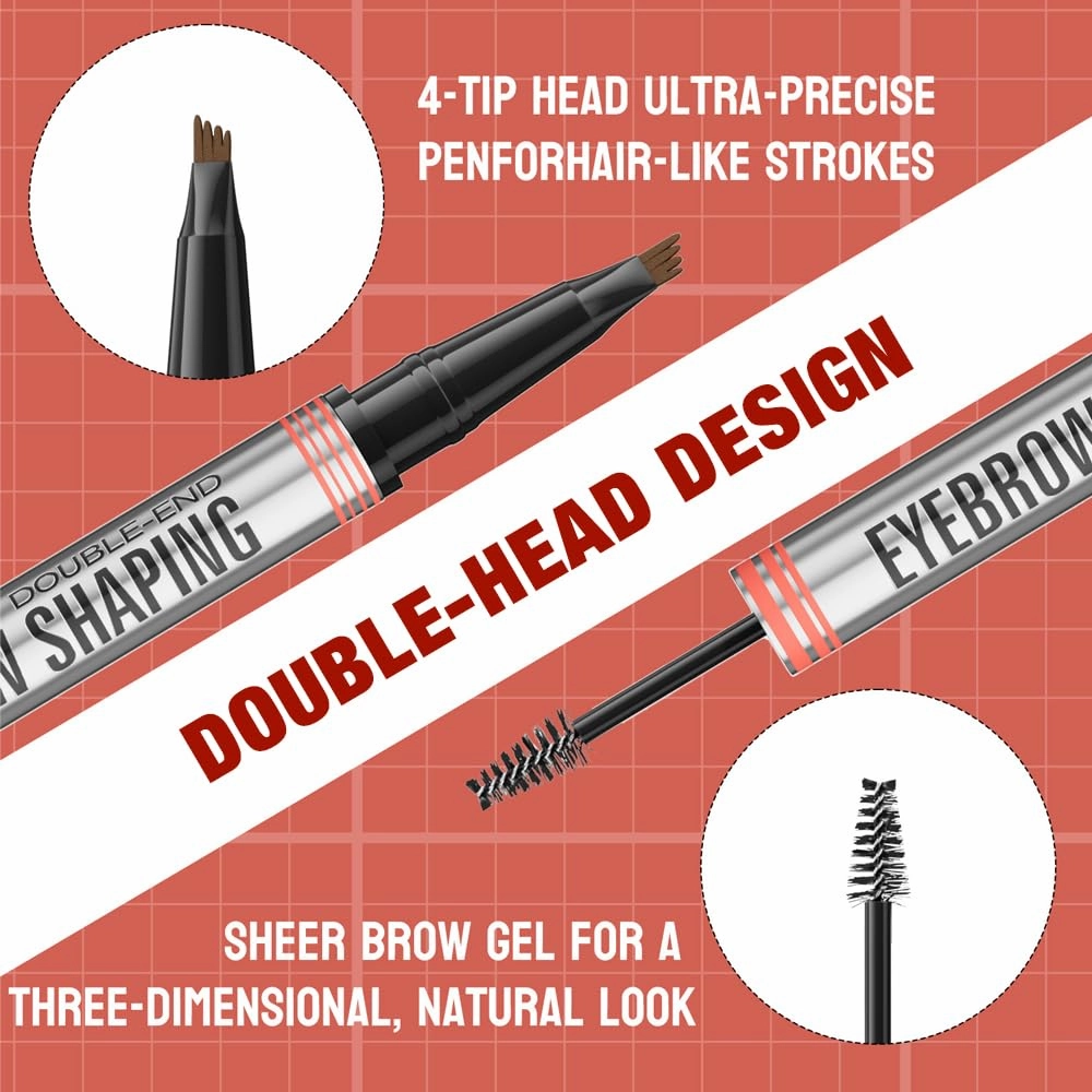 2 In 1 Brow Pen and Sealing Brow Pencil, 2025 New Magical Waterproof Brow Pencil, Dual-Ended 3D Waterproof Microblading Eyebrow Pen, 4 Tipped Brown Pencil with Brow Brush 2 In 1 Brows (Grey*1)