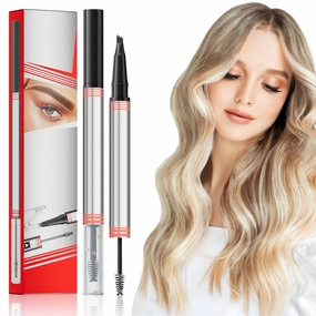 2 In 1 Brow Pen and Sealing Brow Pencil, 2025 New Magical Waterproof Brow Pencil, Dual-Ended 3D Waterproof Microblading Eyebrow Pen, 4 Tipped Brown Pencil with Brow Brush 2 In 1 Brows (Grey*1)