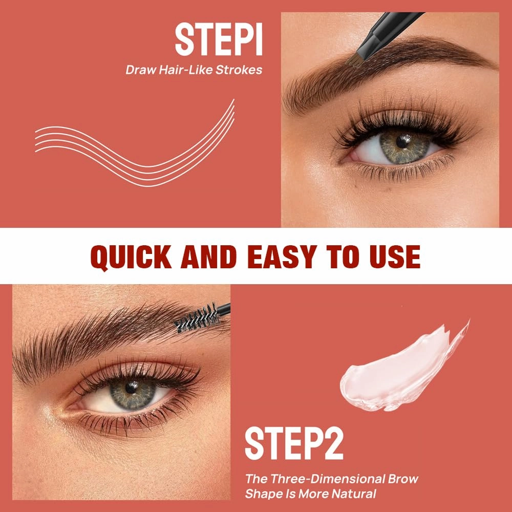 2 In 1 Brow Pen and Sealing Brow Pencil, 2025 New Magical Waterproof Brow Pencil, Dual-Ended 3D Waterproof Microblading Eyebrow Pen, 4 Tipped Brown Pencil with Brow Brush 2 In 1 Brows (Grey*1)