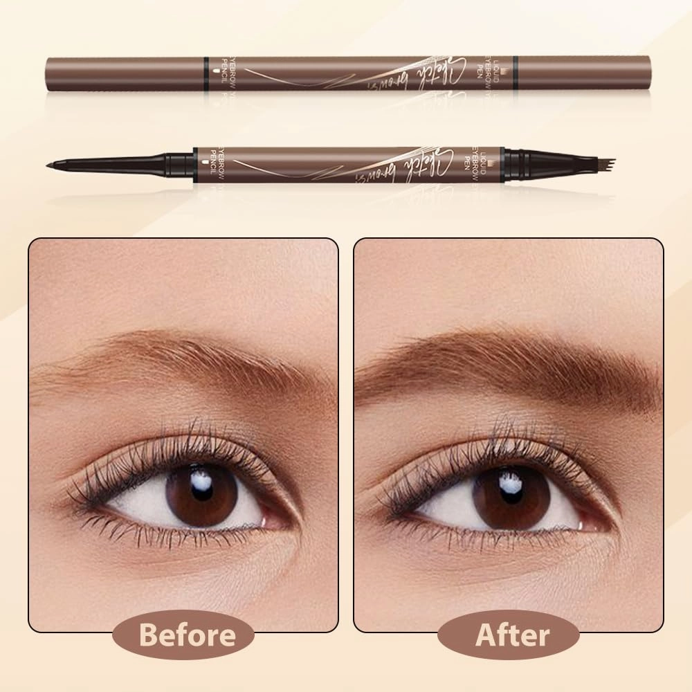 2 in 1 Eyebrow Pencil, 2025 New Magic Eyebrow Tattoo Pencil 4 Fork Tip, Waterproof Eyebrow Pen Microblading Eyebrow Pencils Natural Fine Stroke Eyebrow Pen (Dark Brown)