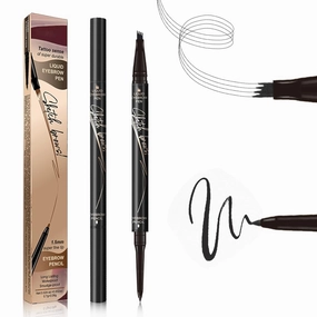 2 in 1 Eyebrow Pencil, 2025 Upgrade Magic Eyebrow Tattoo Pencil 4 Fork Tip, Dual- Ended Microblading Eyebrow Pen for Natural Hair-Like Brows Eyebrow Pen (Black)