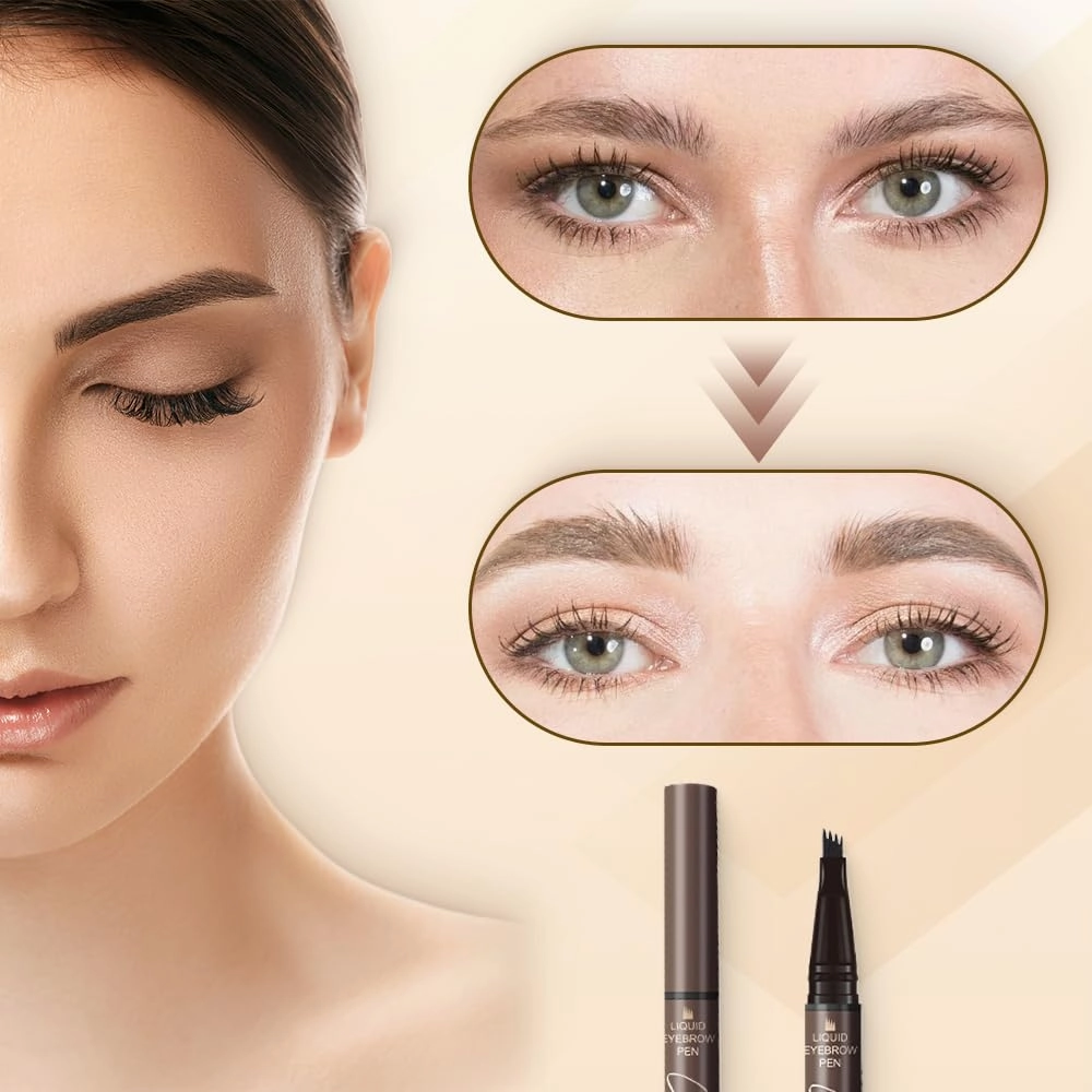 2 in 1 Eyebrow Pencil, 2025 Upgrade Magic Eyebrow Tattoo Pencil 4 Fork Tip, Dual- Ended Microblading Eyebrow Pen for Natural Hair-Like Brows Eyebrow Pen (Black)