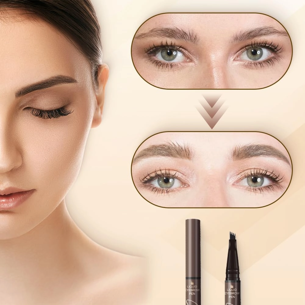 2 in 1 Eyebrow Pencil, 2025 Upgrade Magic Eyebrow Tattoo Pencil 4 Fork Tip, Dual- Ended Microblading Eyebrow Pen for Natural Hair-Like Brows Eyebrow Pen (Light Brown)
