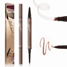 2 in 1 Eyebrow Pencil, 2025 Upgrade Magic Eyebrow Tattoo Pencil 4 Fork Tip, Dual- Ended Microblading Eyebrow Pen for Natural Hair-Like Brows Eyebrow Pen (Light Brown)