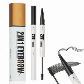 2-in-1 Eyebrow Pencil with Gel, 2025 New 3D Microblading Eyebrow Pen with 4 Tip & Eyebrow Brush, Waterproof Magic Eyebrow Pencil Makeup Long-Lasting Eyebrow Pen (Black)