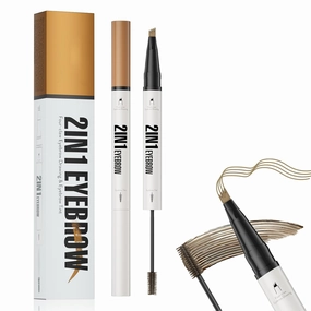 2-in-1 Eyebrow Pencil with Gel, 2025 New 3D Microblading Eyebrow Pen with 4 Tip & Eyebrow Brush, Waterproof Magic Eyebrow Pencil Makeup Long-Lasting Eyebrow Pen (Light brown)