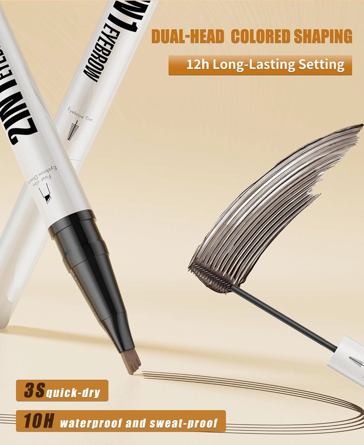 2-in-1 Eyebrow Pencil with Gel, 2025 New 3D Microblading Eyebrow Pen with 4 Tip & Eyebrow Brush, Waterproof Magic Eyebrow Pencil Makeup Long-Lasting Eyebrow Pen (Light brown)