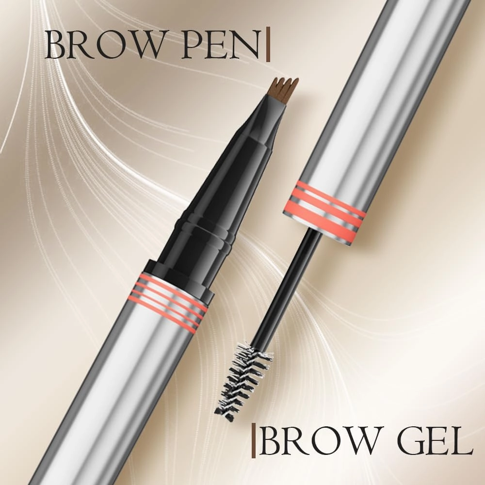 2-in-1 Eyebrow Pencil with Gel,2025 NEW Waterproof Magic Eyebrow Pencil,Dual-Ended 3D Microblading Eyebrow Pen with 4 Tip & Eyebrow Brush, Makeup Long-Lasting Eyebrow Pen for Women (4PCS)