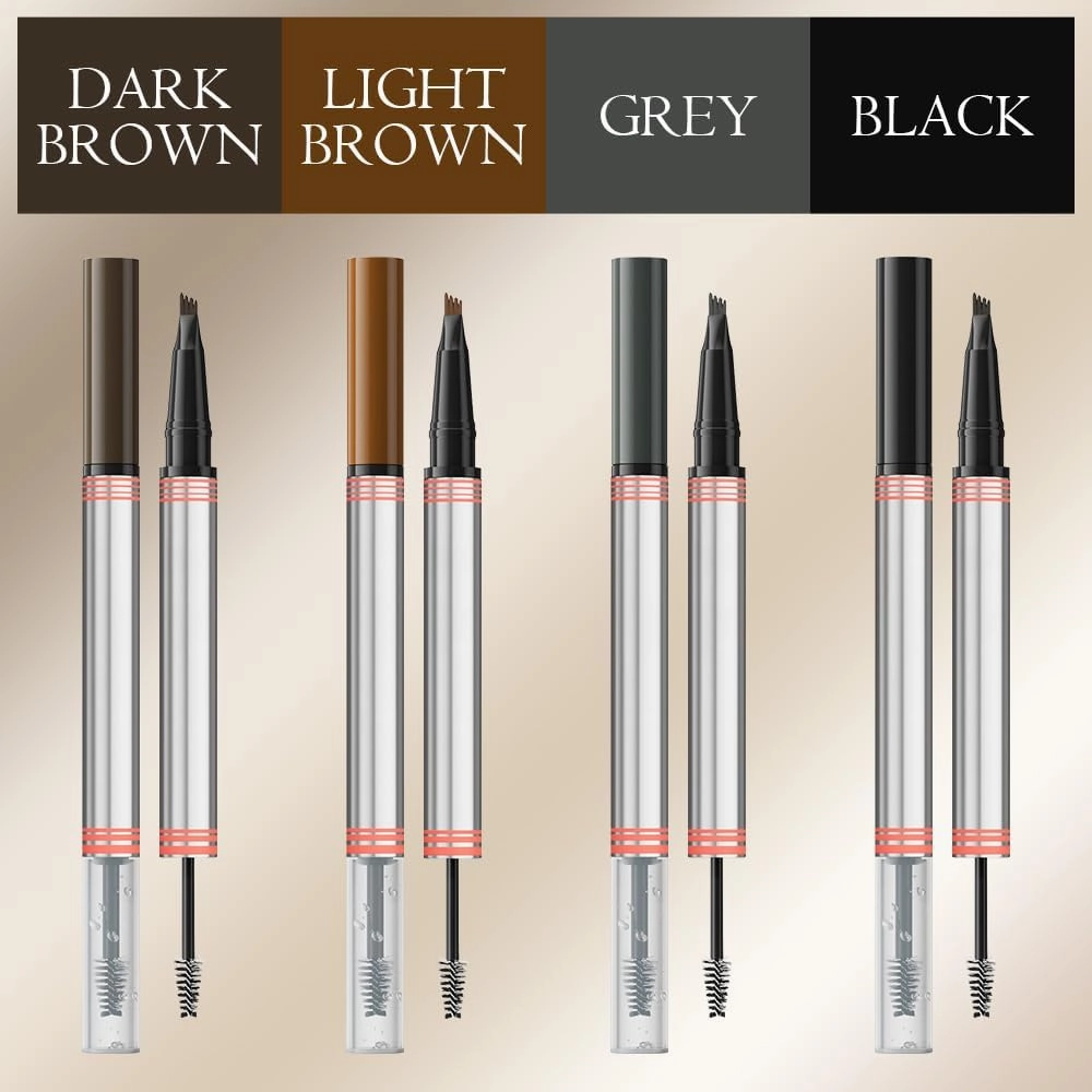 2-in-1 Eyebrow Pencil with Gel,2025 NEW Waterproof Magic Eyebrow Pencil,Dual-Ended 3D Microblading Eyebrow Pen with 4 Tip & Eyebrow Brush, Makeup Long-Lasting Eyebrow Pen for Women (4PCS)