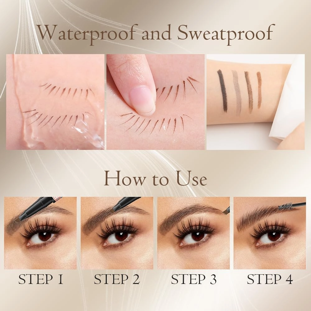 2-in-1 Eyebrow Pencil with Gel,2025 NEW Waterproof Magic Eyebrow Pencil,Dual-Ended 3D Microblading Eyebrow Pen with 4 Tip & Eyebrow Brush, Makeup Long-Lasting Eyebrow Pen for Women (4PCS)