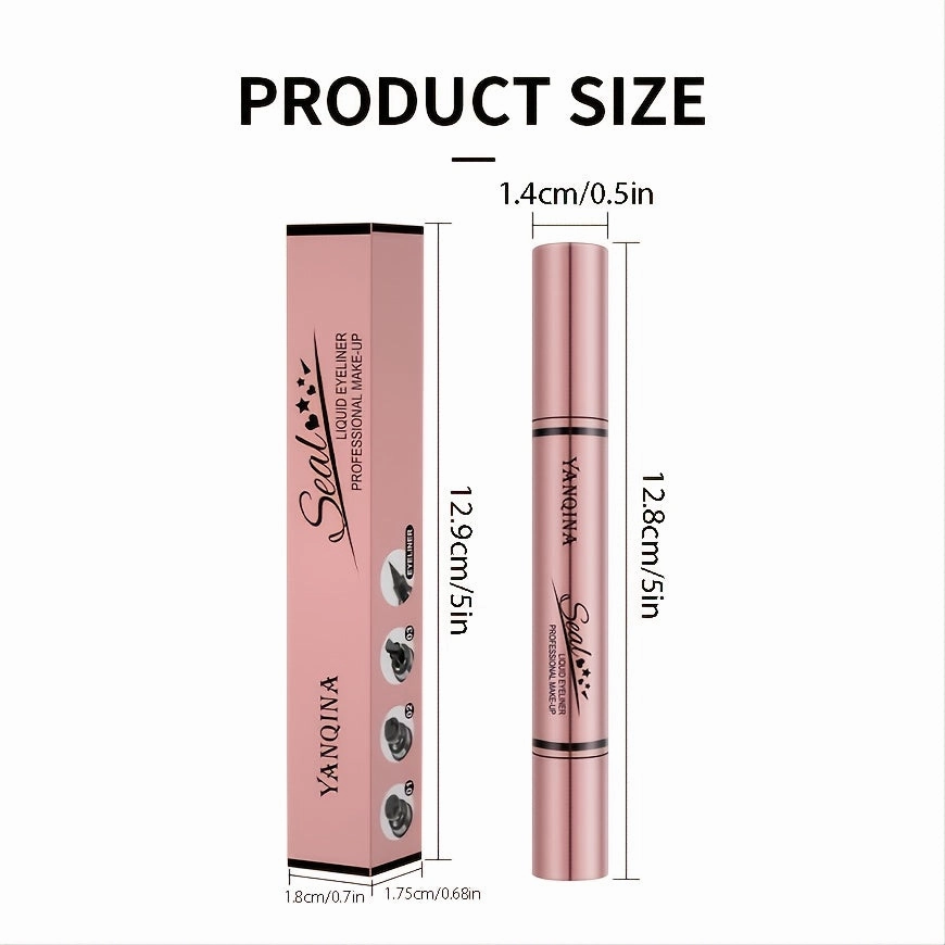2-in-1 Eyeliner Stamp Pencil: Waterproof, Double-Ended, Black Liquid, Quick Dry, Triangle Seal, Eye Liner Makeup
