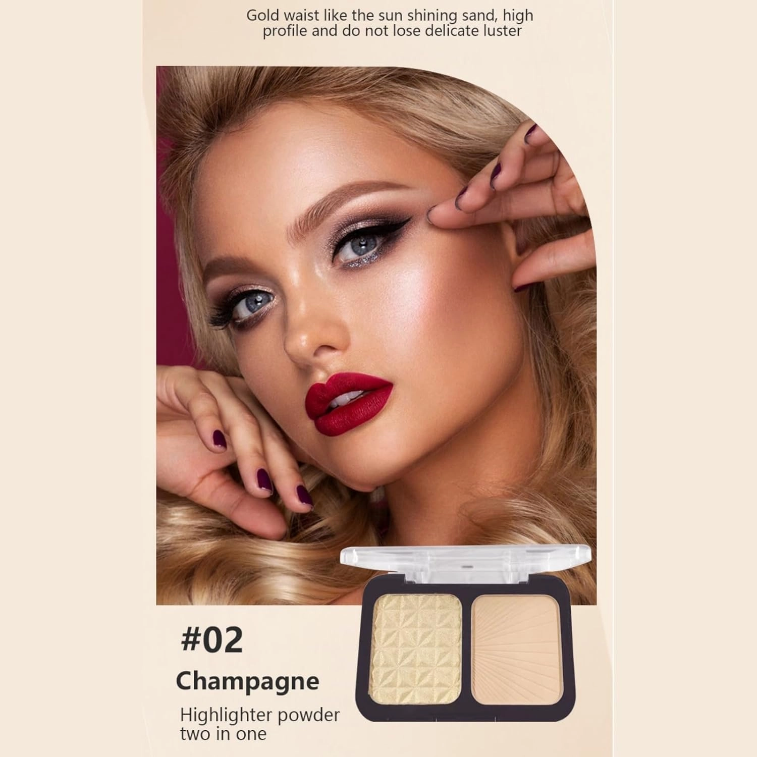 2-in-1 Highlight & Contour Palette - Waterproof, Oil-Control Baked Powder, 16H Radiant Finish (#02)