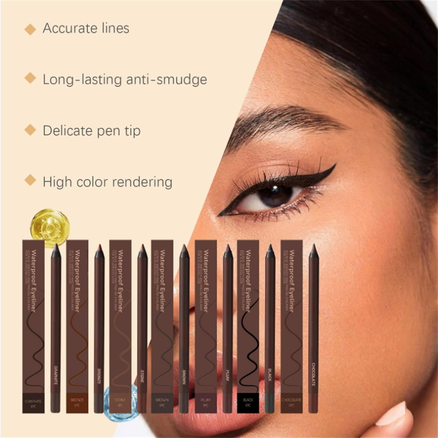 2 Pack 24 HR Waterproof Eyeliner Duo Sharpenable Eye Pencil with Sharpener, 2025 New Plum Eyeliner for Green/Blue/Brown Eyes, No Smudging, Fading, Smooth and Easy to Color, for Older Women (Black)