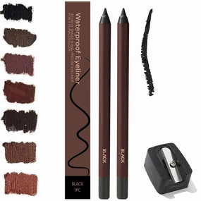 2 Pack 24 HR Waterproof Eyeliner Duo Sharpenable Eye Pencil with Sharpener, 2025 New Plum Eyeliner for Green/Blue/Brown Eyes, No Smudging, Fading, Smooth and Easy to Color, for Older Women (Black)