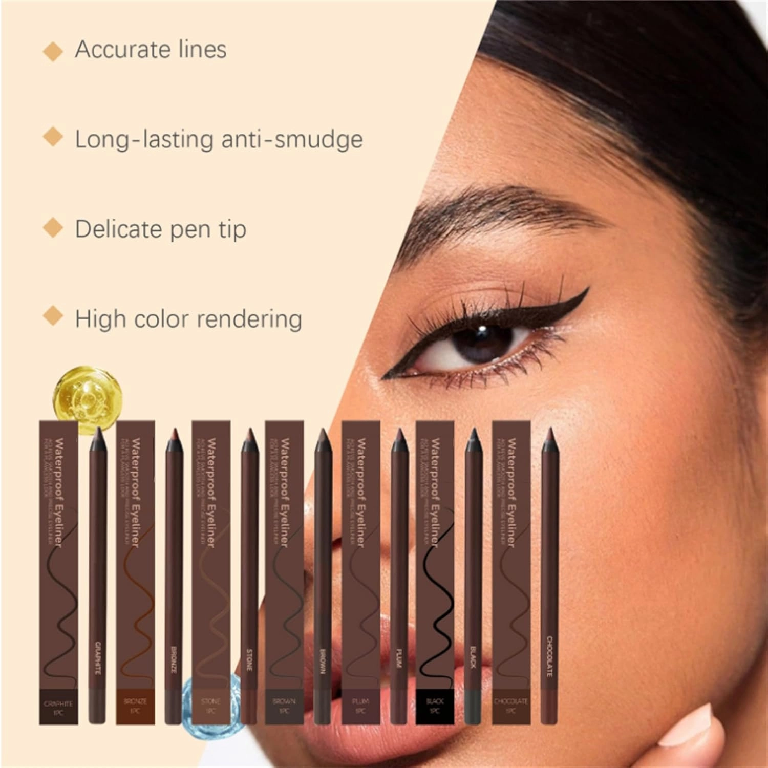2 Pack 24 HR Waterproof Eyeliner Duo Sharpenable Eye Pencil with Sharpener, 2025 New Plum Eyeliner for Green/Blue/Brown Eyes, No Smudging, Fading, Smooth and Easy to Color, for Older Women (Chocolate)