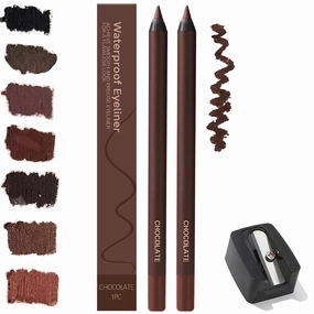 2 Pack 24 HR Waterproof Eyeliner Duo Sharpenable Eye Pencil with Sharpener, 2025 New Plum Eyeliner for Green/Blue/Brown Eyes, No Smudging, Fading, Smooth and Easy to Color, for Older Women (Chocolate)