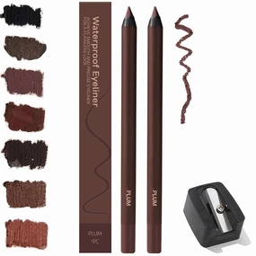 2 Pack 24 HR Waterproof Eyeliner Duo Sharpenable Eye Pencil with Sharpener, 2025 New Plum Eyeliner for Green/Blue/Brown Eyes, No Smudging, Fading, Smooth and Easy to Color, for Older Women (Plum)