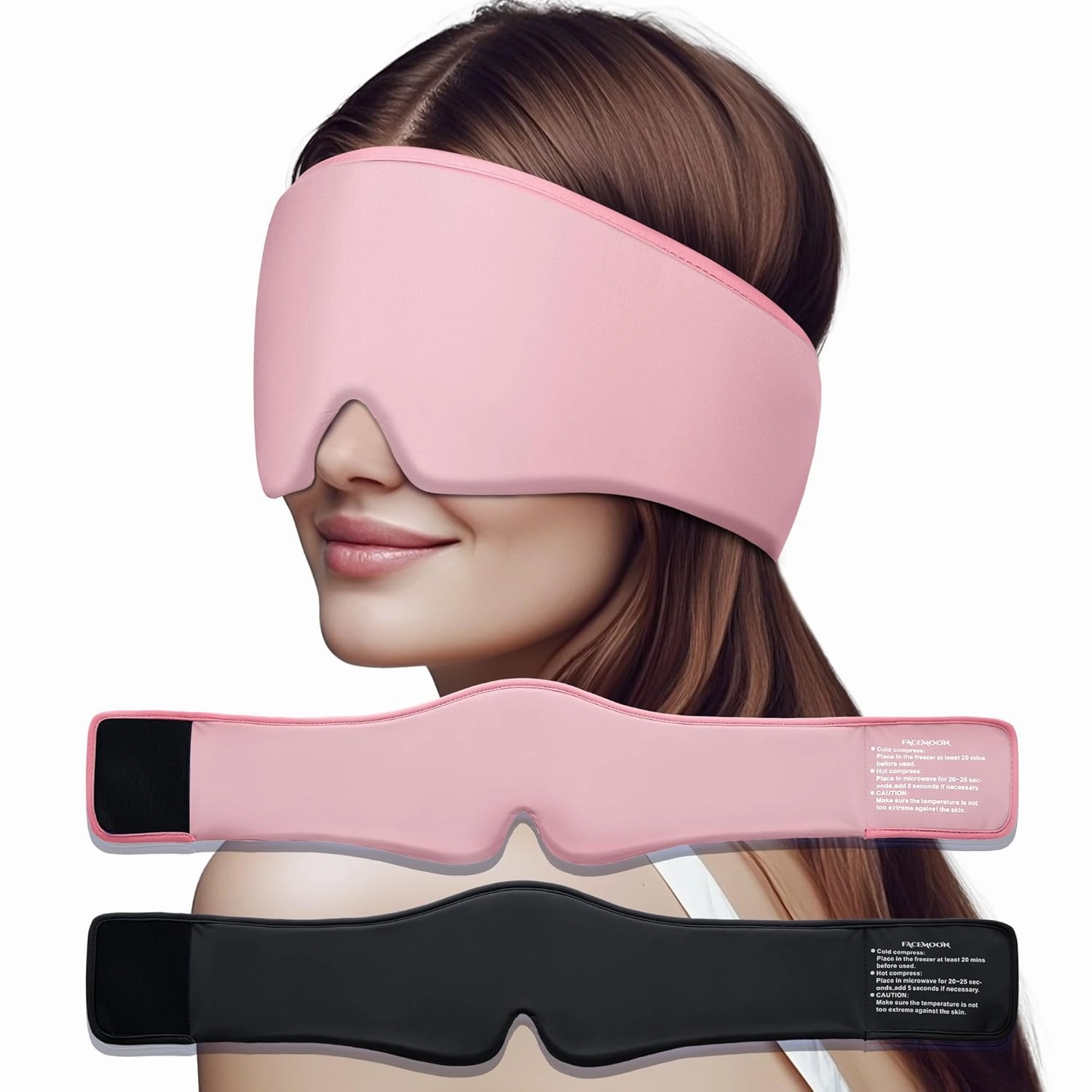 2 Pack Cooling Cold Face Mask - Puffy Eyes, Migraine Relief, Dark Circles, Reusable Gel Eye Mask for Ice Cold Compress, Long Lasting Comfort for After Eyes Surgery, Spa,Skin Care,Sleep(Black,Pink)