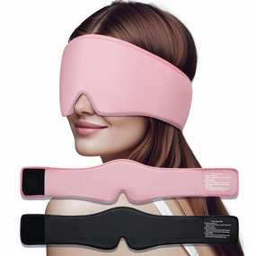 2 Pack Cooling Cold Face Mask - Puffy Eyes, Migraine Relief, Dark Circles, Reusable Gel Eye Mask for Ice Cold Compress, Long Lasting Comfort for After Eyes Surgery, Spa,Skin Care,Sleep(Black,Pink)