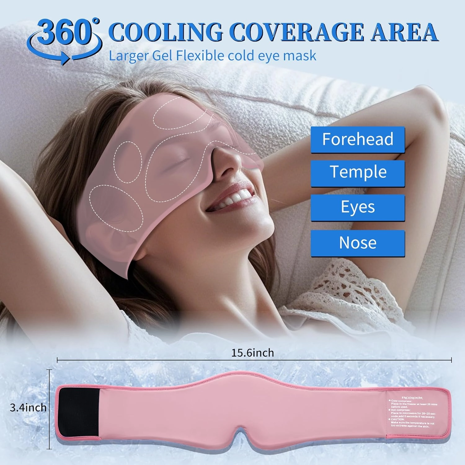 2 Pack Cooling Cold Face Mask - Puffy Eyes, Migraine Relief, Dark Circles, Reusable Gel Eye Mask for Ice Cold Compress, Long Lasting Comfort for After Eyes Surgery, Spa,Skin Care,Sleep(Black,Pink)