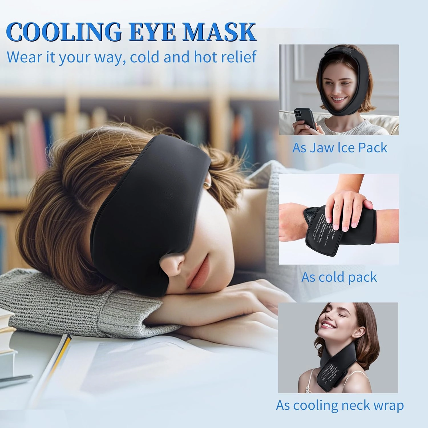 2 Pack Cooling Cold Face Mask - Puffy Eyes, Migraine Relief, Dark Circles, Reusable Gel Eye Mask for Ice Cold Compress, Long Lasting Comfort for After Eyes Surgery, Spa,Skin Care,Sleep(Black,Pink)