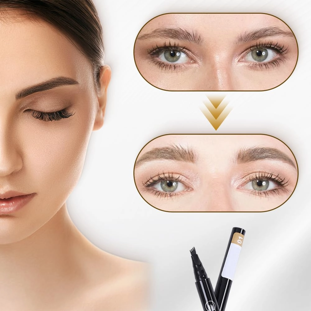 2 Packs 3D Microblading Eyebrow Pencil - 2024 New Magic Tattoo 4 Point Brow Pen, Waterproof Natural Makeup Fine Stroke Long-Lasting (Light Brown)
