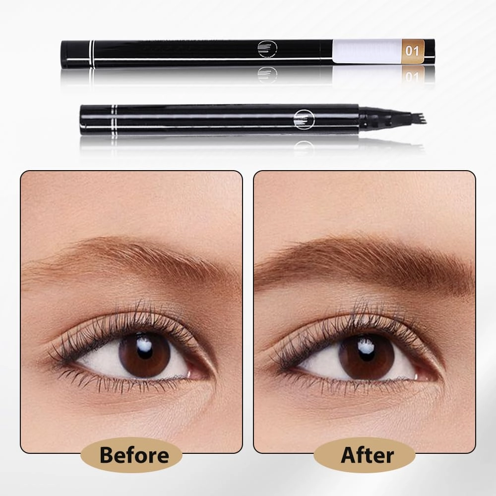 2 Packs 3D Microblading Eyebrow Pencil - 2024 New Magic Tattoo 4 Point Brow Pen, Waterproof Natural Makeup Fine Stroke Long-Lasting (Light Brown)