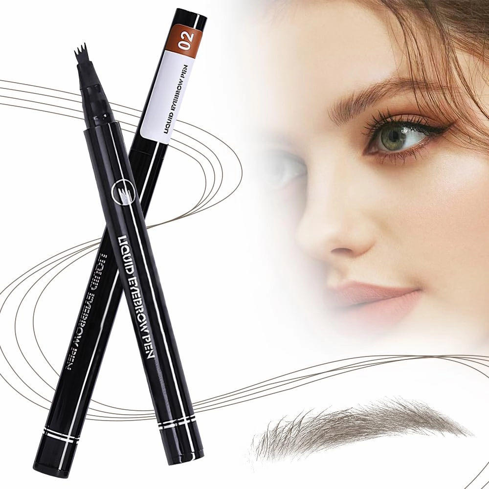 2 Packs 3D Microblading Eyebrow Pencil - 2024 New Magic Tattoo 4 Point Brow Pen, Waterproof Natural Makeup Fine Stroke Long-Lasting (Light Brown)