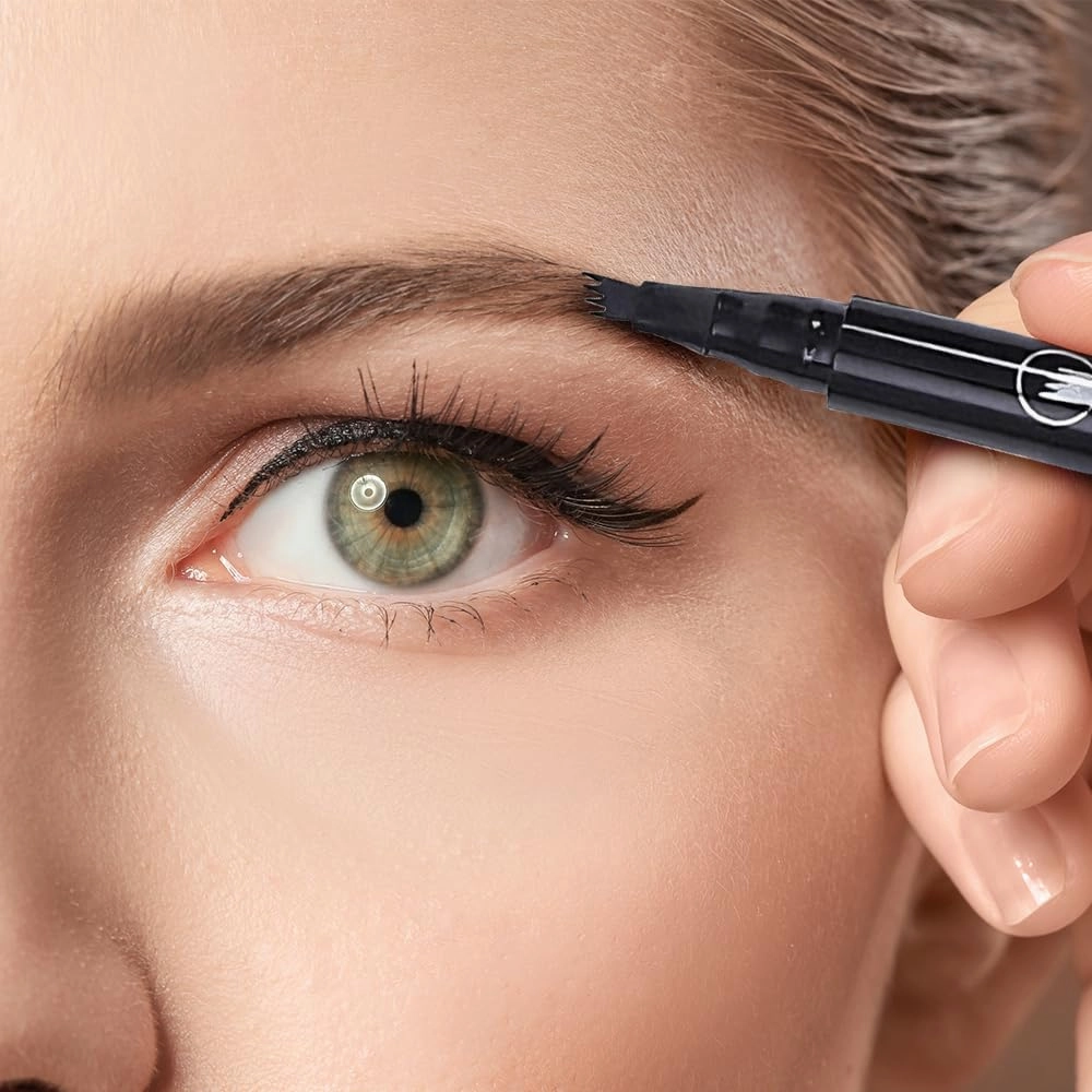 2 Packs 3D Microblading Eyebrow Pencil - 2024 New Magic Tattoo 4 Point Brow Pen, Waterproof Natural Makeup Fine Stroke Long-Lasting (Light Brown)