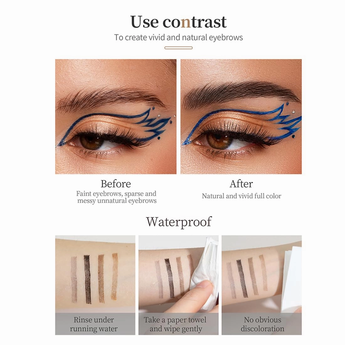 2 PCS 3D Premium Smudge Proof 4 Fork Tip Eyebrow Pencil Hairline Filler Dark Brown Black Micro-Blade Eyebrow Pen Light Red Brown Color Blonde Makeup Tool(Light Brown)
