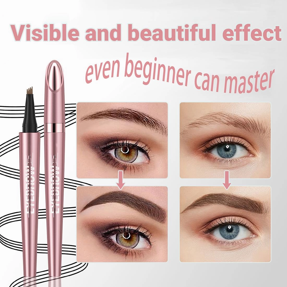 2 PCS 4 Fork Magic Waterproof Eyebrow Brow Pencil Dark Medium Brown Light Brown Blonde Makeup Tool Hairline Filler(Black Coffee)