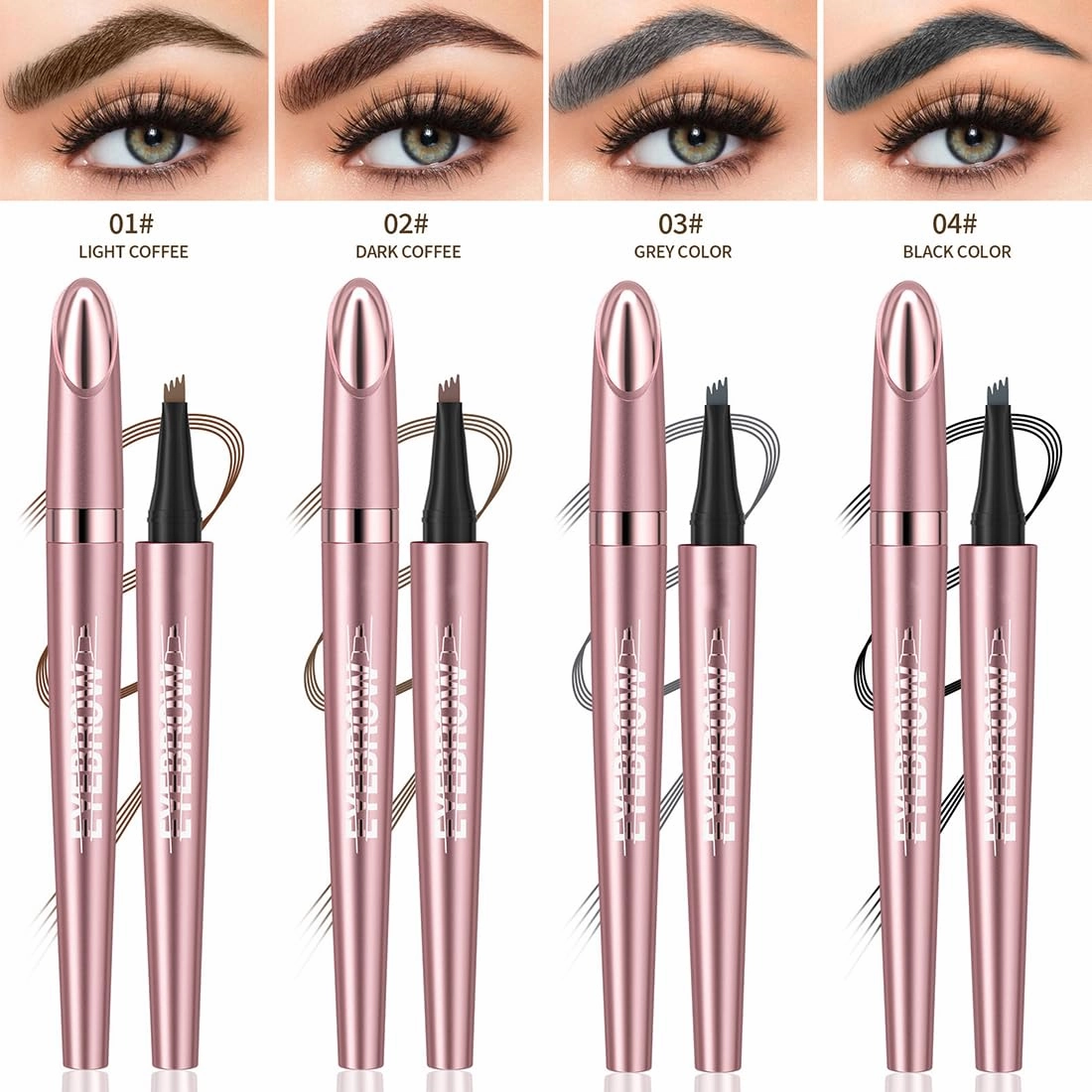 2 PCS 4 Fork Magic Waterproof Eyebrow Brow Pencil Dark Medium Brown Light Brown Blonde Makeup Tool Hairline Filler(Black Coffee)