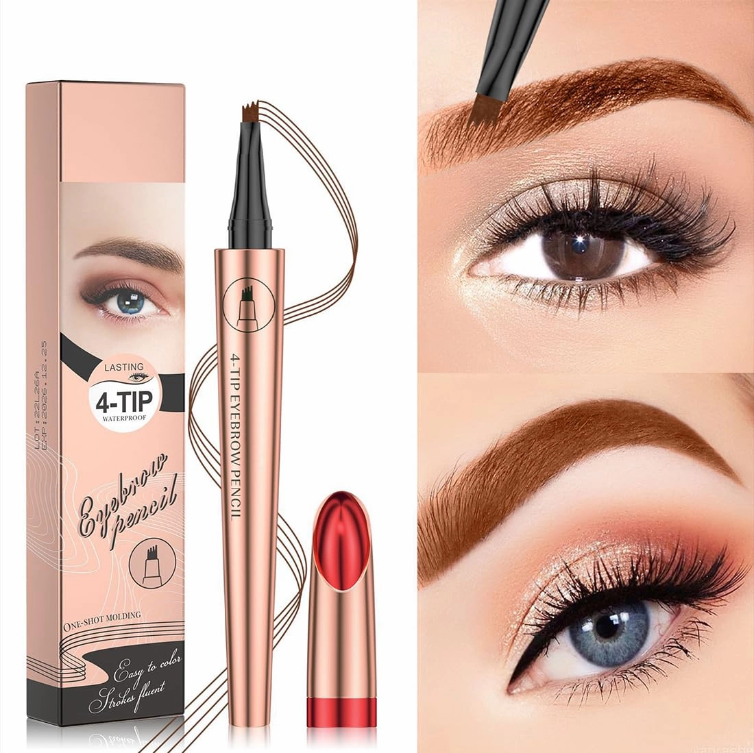 2 PCS 4 Prong Micro Blading Liquid Eyebrow Pencil Waterproof Black Light Brown Dark Brown Blonde Tattoo Eyebrows Makeup Tool Hairline Filler(Light Coffee)