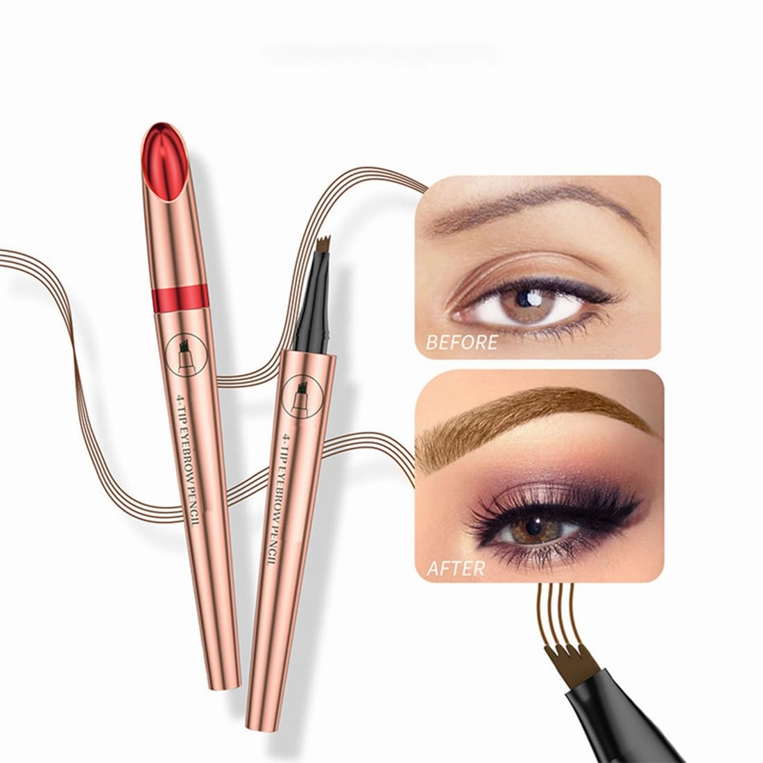 2 PCS 4 Prong Micro Blading Liquid Eyebrow Pencil Waterproof Black Light Brown Dark Brown Blonde Tattoo Eyebrows Makeup Tool Hairline Filler(Light Coffee)
