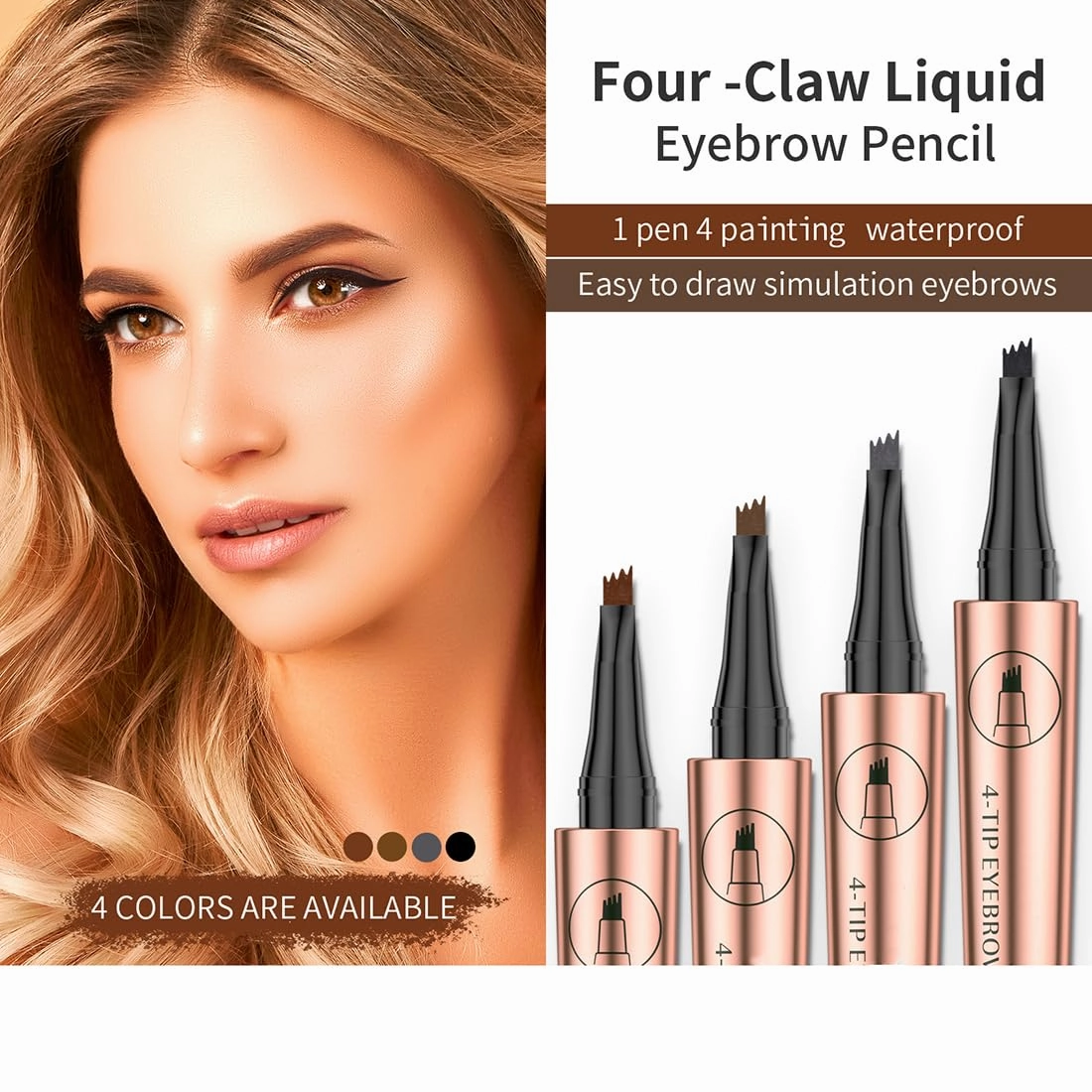2 PCS 4 Prong Micro Blading Liquid Eyebrow Pencil Waterproof Black Light Brown Dark Brown Blonde Tattoo Eyebrows Makeup Tool Hairline Filler(Light Coffee)