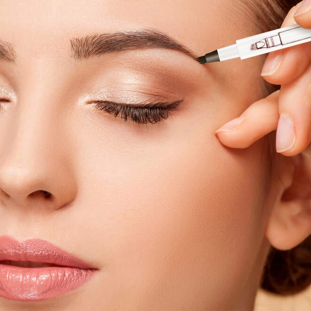 2 PCS Eyebrow Microblading Pen, 2025 New 3D Waterproof Magic Eyebrow Pencil 4 Tipped Precise Brow Pen, Long-Lasting Fine Stroke Microblade Eyebrow Pencil for Natural Makeup (Light Brown)