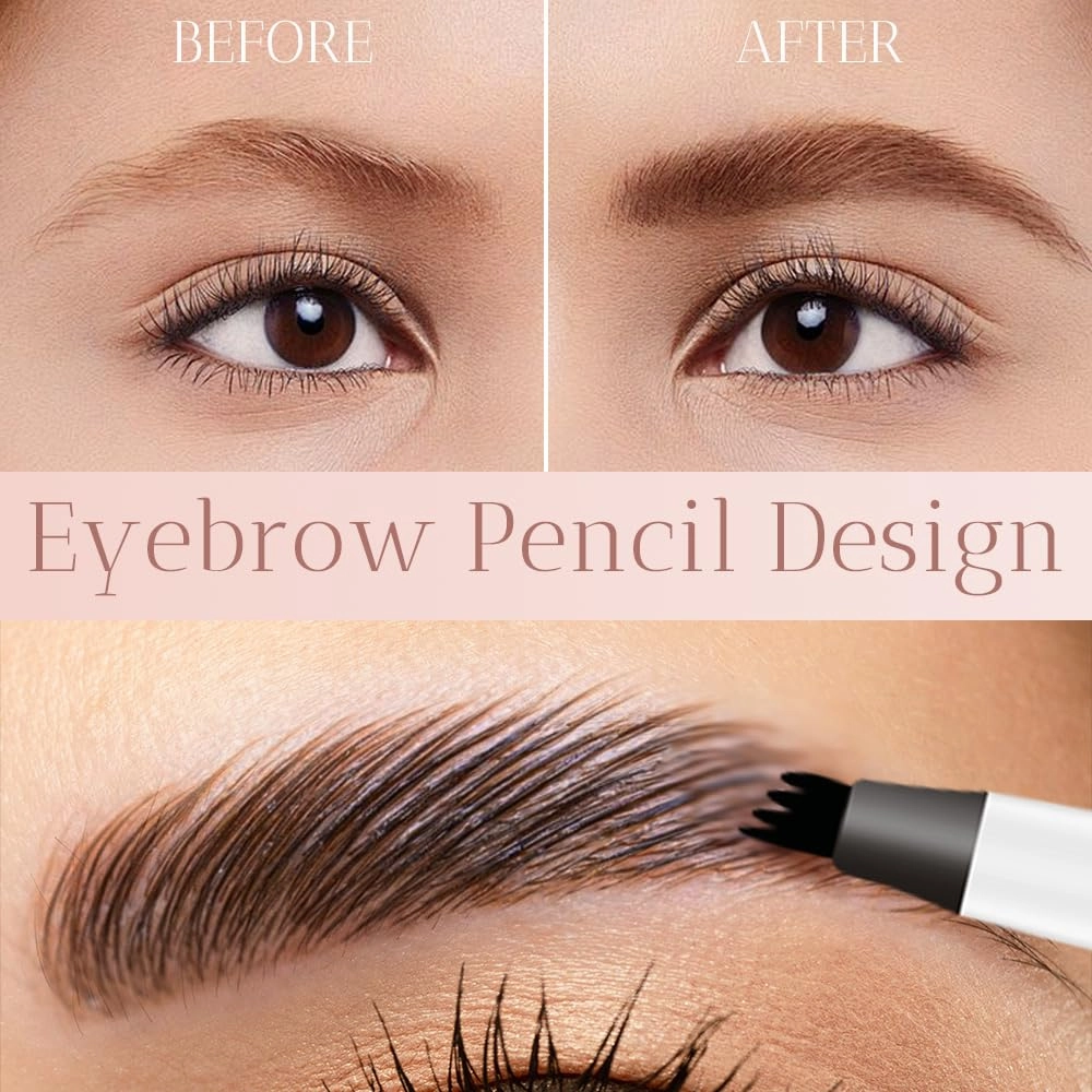 2 PCS Eyebrow Microblading Pen, 2025 New 3D Waterproof Magic Eyebrow Pencil 4 Tipped Precise Brow Pen, Long-Lasting Fine Stroke Microblade Eyebrow Pencil for Natural Makeup (Light Brown)