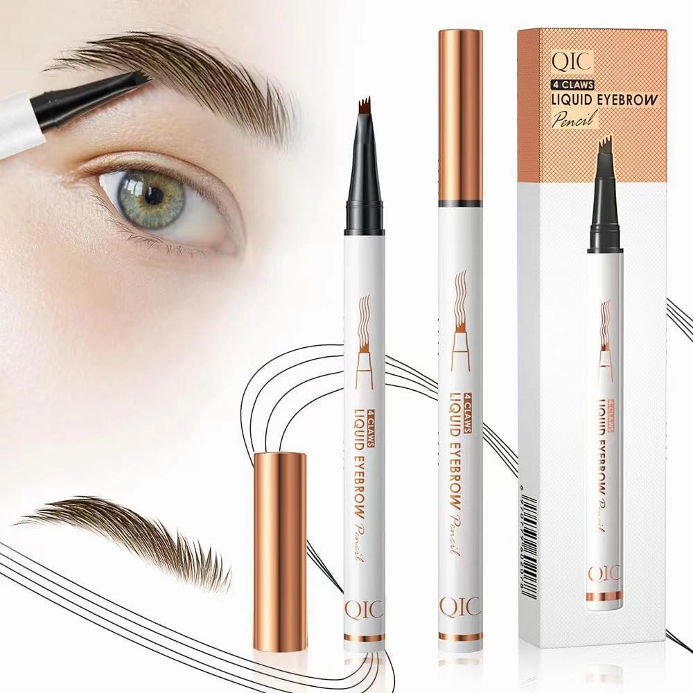 2 Pcs Microblading Eyebrow Pen, 2025 Upgraded 3D Waterproof 4-Tip Eyebrow Pencil, Natural Makeup Long-Lasting Fine Stroke Magic Eyebrow Pencil for Women Stay on All Day (Dark Brown)