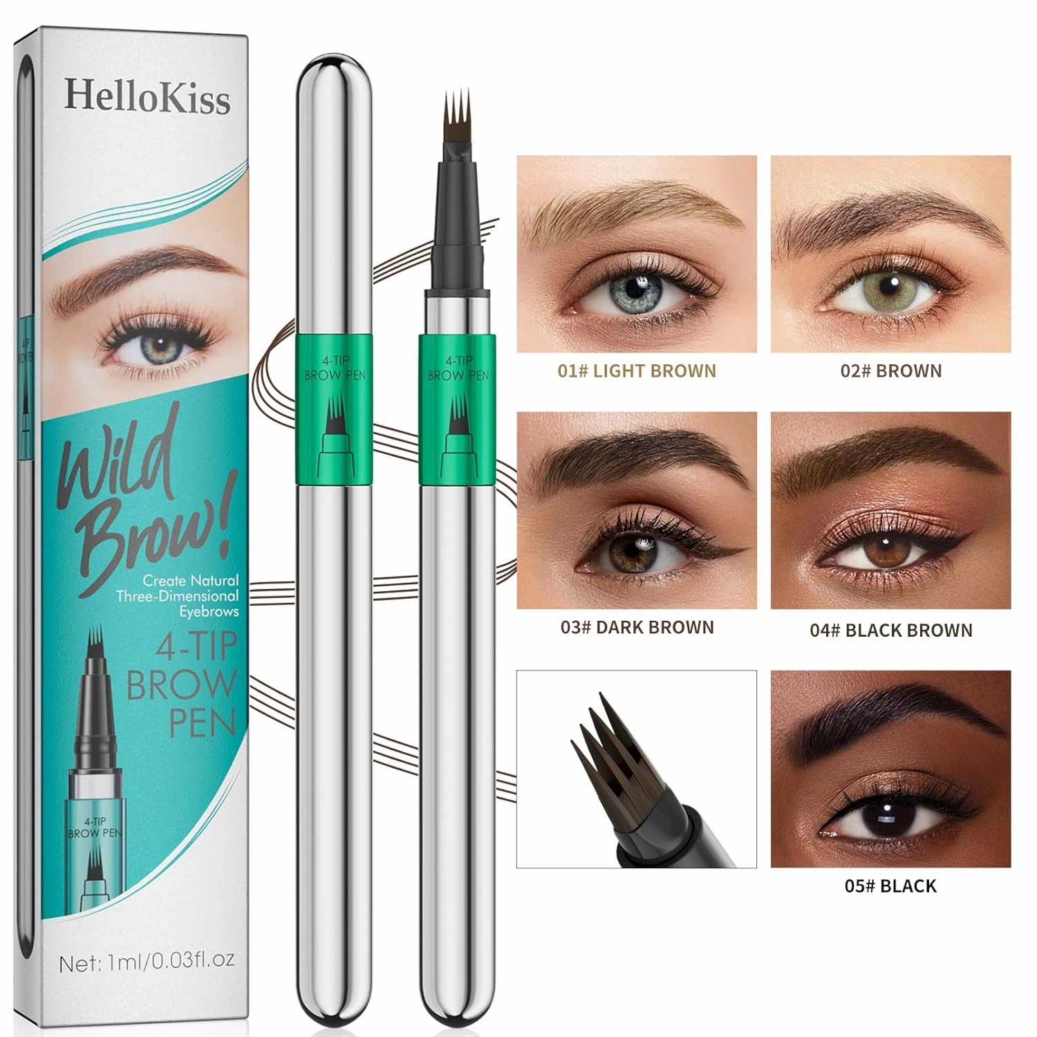 2 Pcs Microblading Eyebrow Pen Set with Eyebrow Brush, 3D Waterproof 4-Tip Precision Eyebrow Pencil, Long-Lasting Natural Fine Stroke Magic Eyebrow Pencil for Women Stay All Day (Dark Brown)